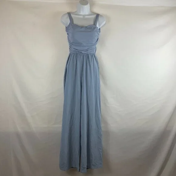 Halara Strappy Backless Jumpsuit S Light Blue Elastic Waist Wide Leg New NWT - Picture 1 of 13